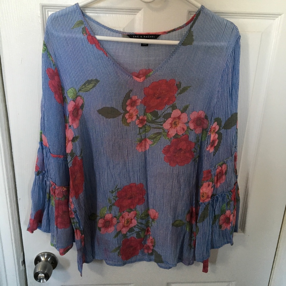 Zac & Rachel Dress Blouse Blue Size L